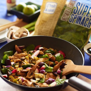Marinaded Chicken Stir-Fry with Spinach and Radishes